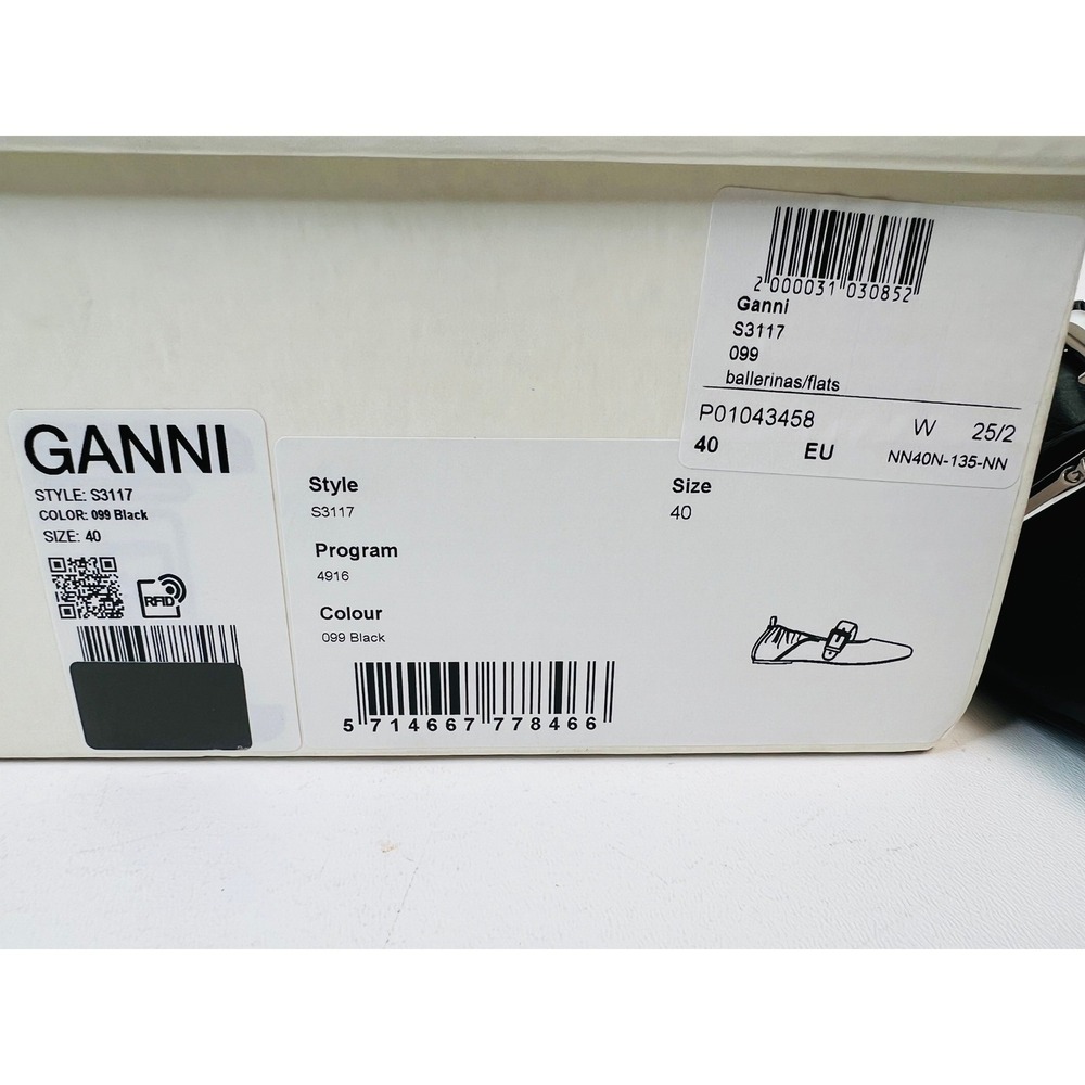 Ganni Black Leather Wide Buckle Ballerina Flats Square Toe S3117 EU 40 / US 9.5 - Picture 3 of 9